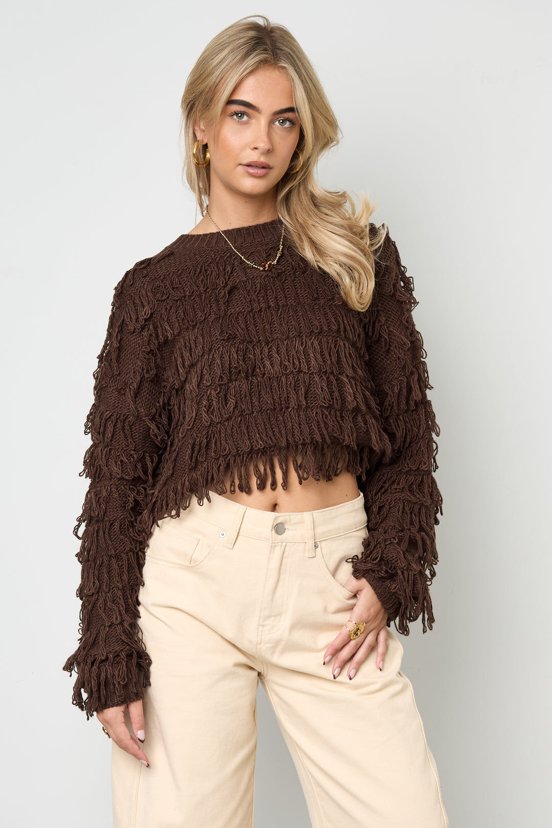 damen pullover fransen oversize | acryl | mehrfarbig