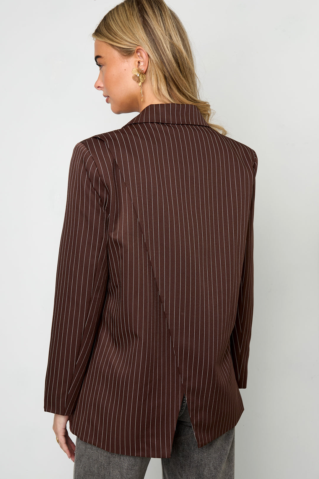 damen blazer asymmetrisch | streifen | dunkelgrau & braun