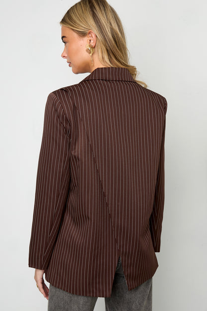Damen Blazer Asymmetrisch | Streifen | Dunkelgrau & Braun