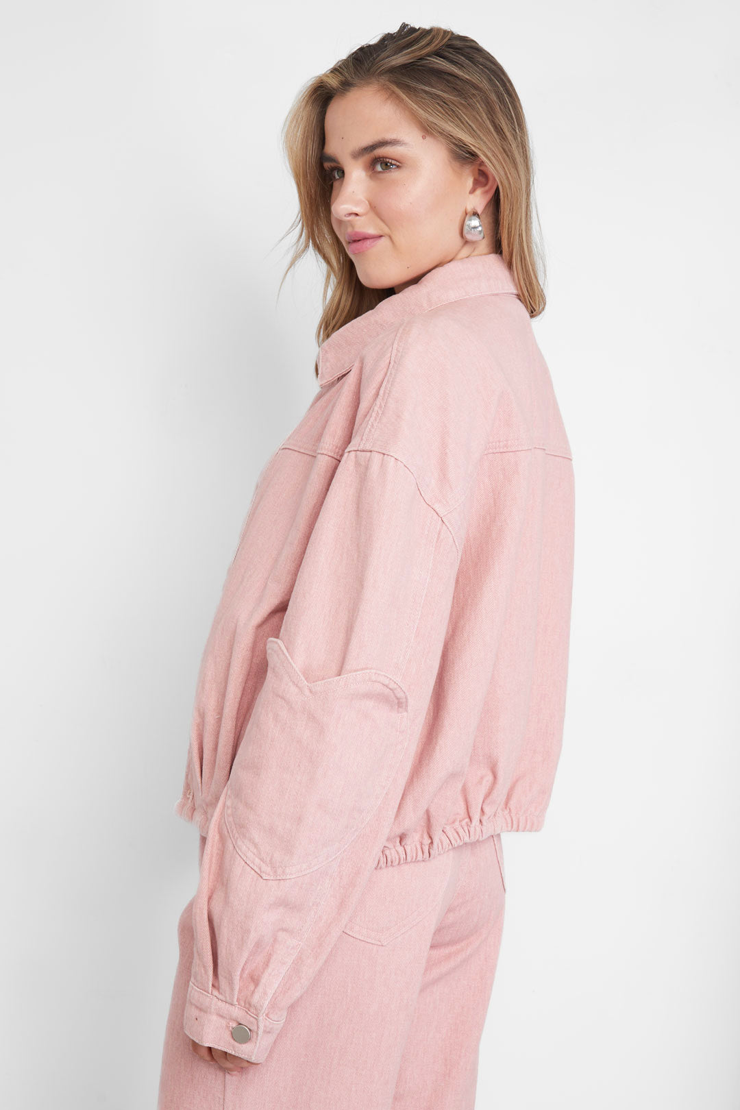 Damen Jeansjacke Set Herzmuster | Baumwolle | Rosa