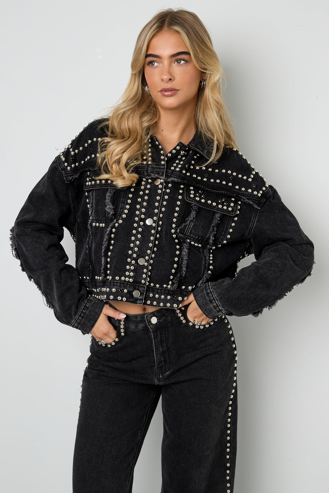 damen jeansjacke street style | baumwolle | schwarz