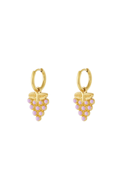 Damen Ohrringe Trauben Emaille | Edelstahl | Goldfarbe