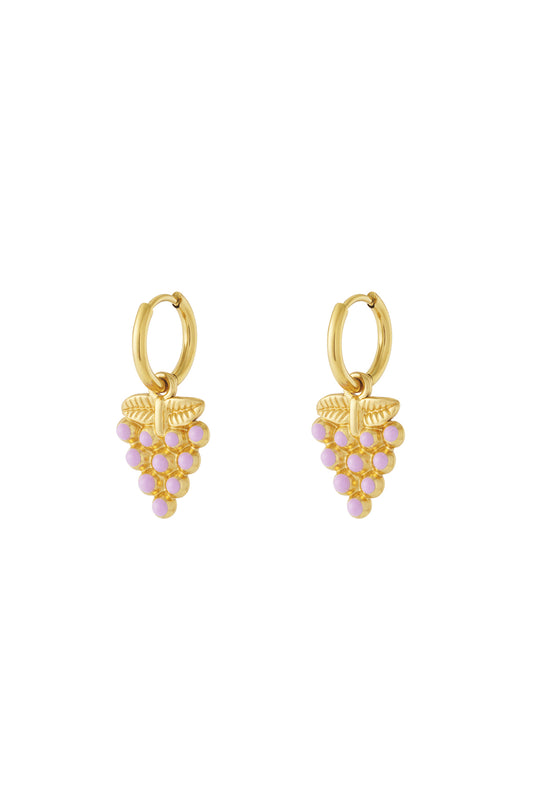 Damen Ohrringe Trauben Emaille | Edelstahl | Goldfarbe