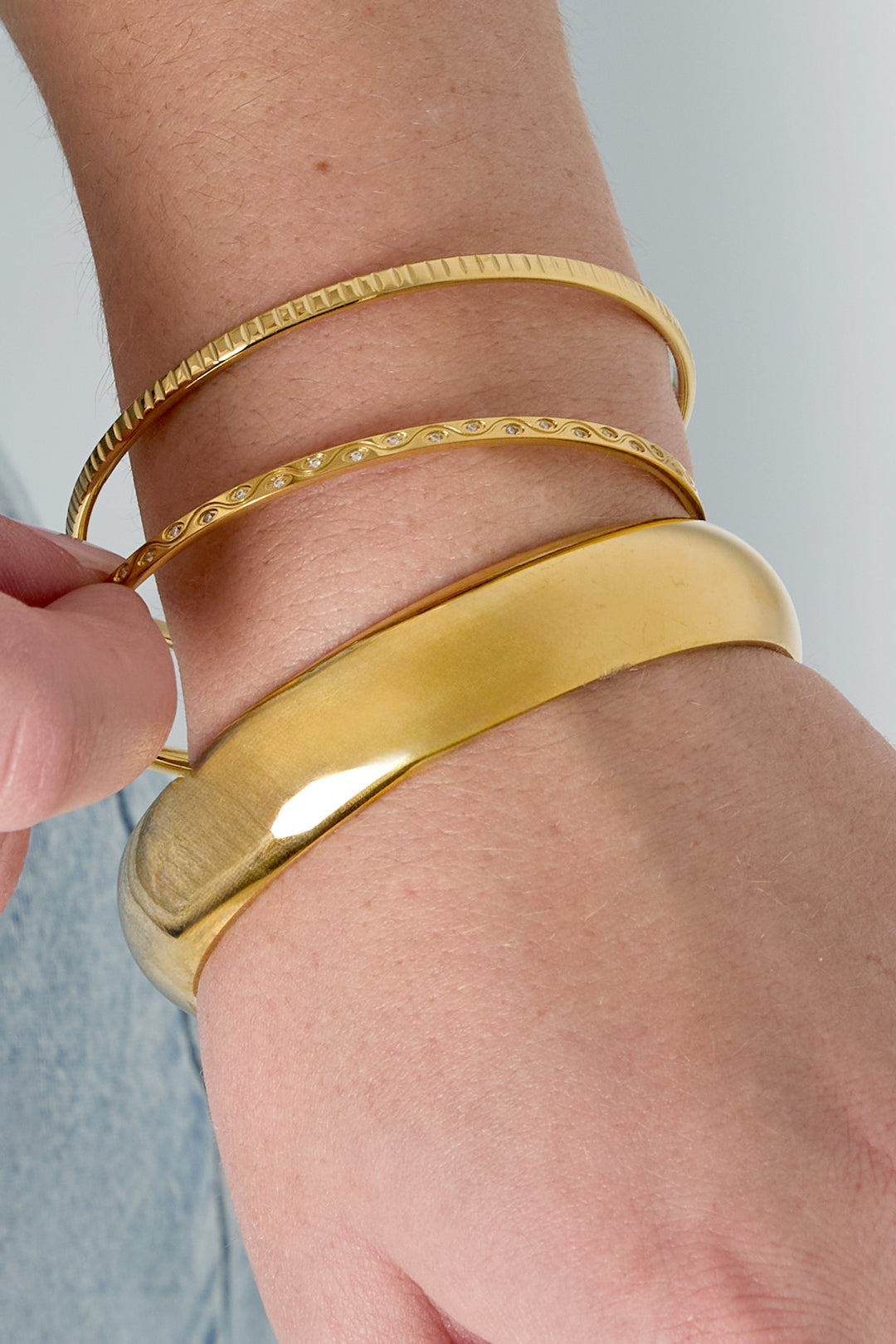 damen armreif geometrisch strass | edelstahl | gold- und silberfarbe