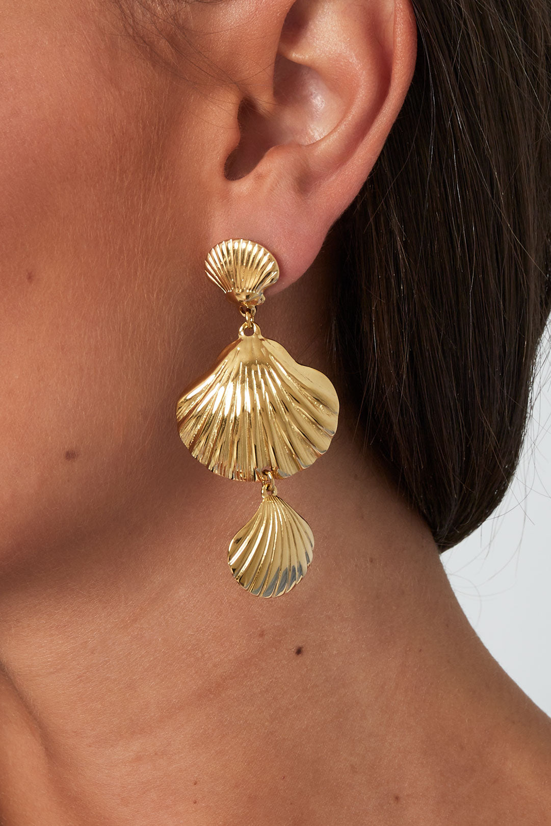 Damen Ohrringe Trio Muschel 14K | Edelstahl vergoldet | Goldfarbe