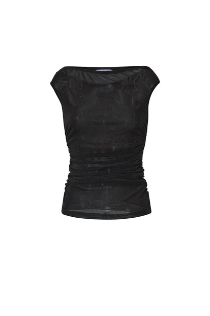 Damen Top Durchsichtig Ärmellos | Polyester | Schwarz