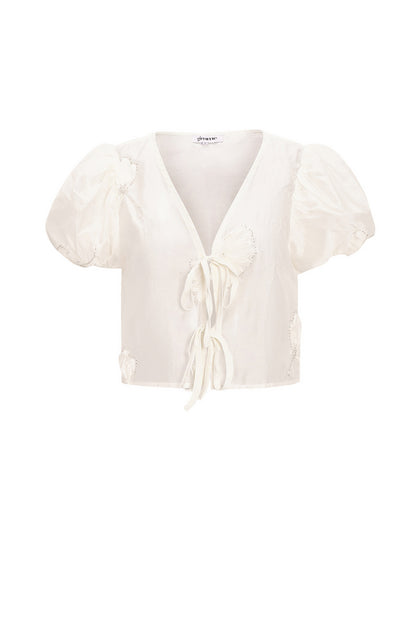 Damen Top Boho Blumenprint | Bio-Baumwolle | Weiß