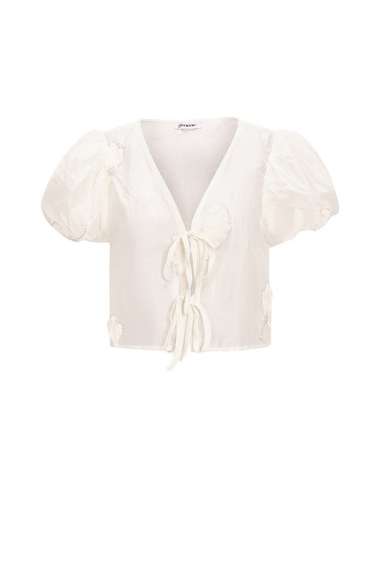 Damen Top Boho Blumenprint | Bio-Baumwolle | Weiß
