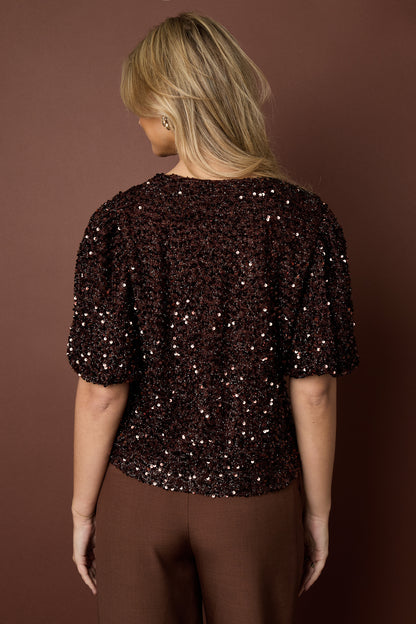 Damen Top Pailletten Kurzarm Elegance | Polyester | Mehrfarbig