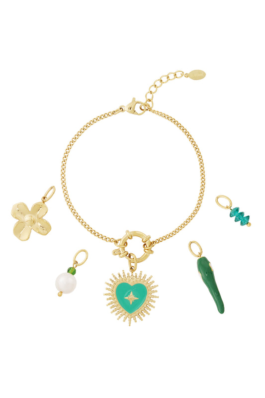 Damen Armband Herz Blume Gruen | Vergoldet | Gruenfarbe