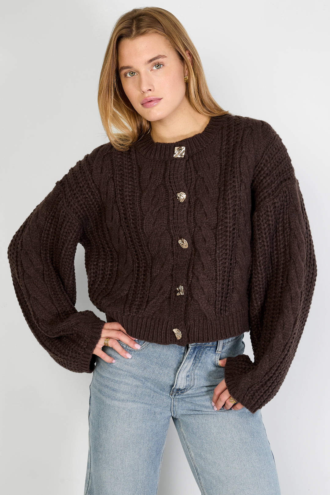 damen strickjacke zopfmuster | polyester | mehrfarbig