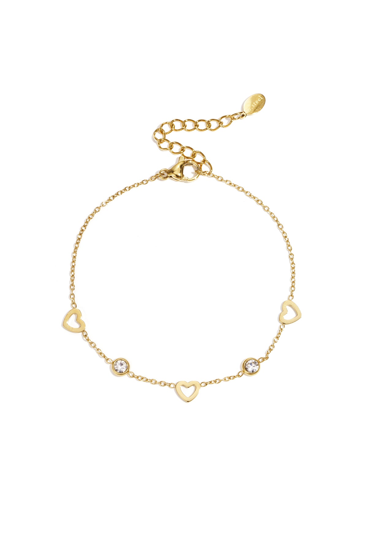 Armband mit Herz- und Diamantanhängern – Goldfarbe - Goldfarbefarbe
