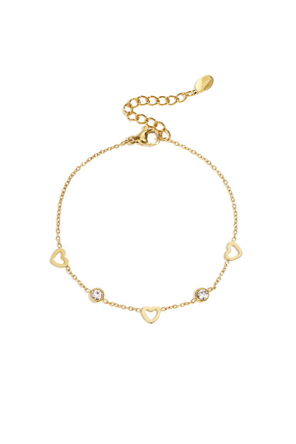 Armband mit Herz- und Diamantanhängern – Goldfarbe - Goldfarbefarbe