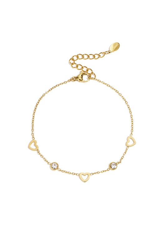 Armband mit Herz- und Diamantanhängern – Goldfarbe - Goldfarbefarbe