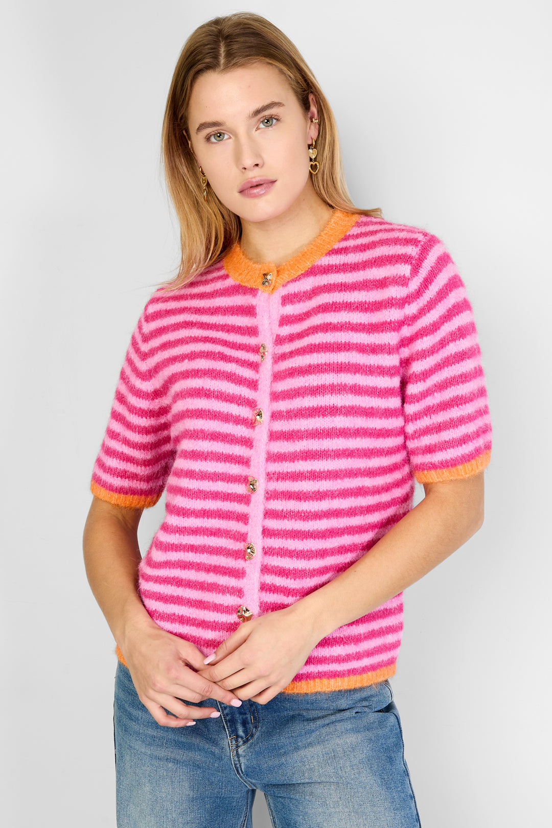 damen weste streifenstrick leicht | polyester | mehrfarbig