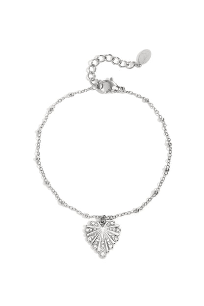 Damen Armband Herz Charm Strass | 304S-Edelstahl | Silberfarbe