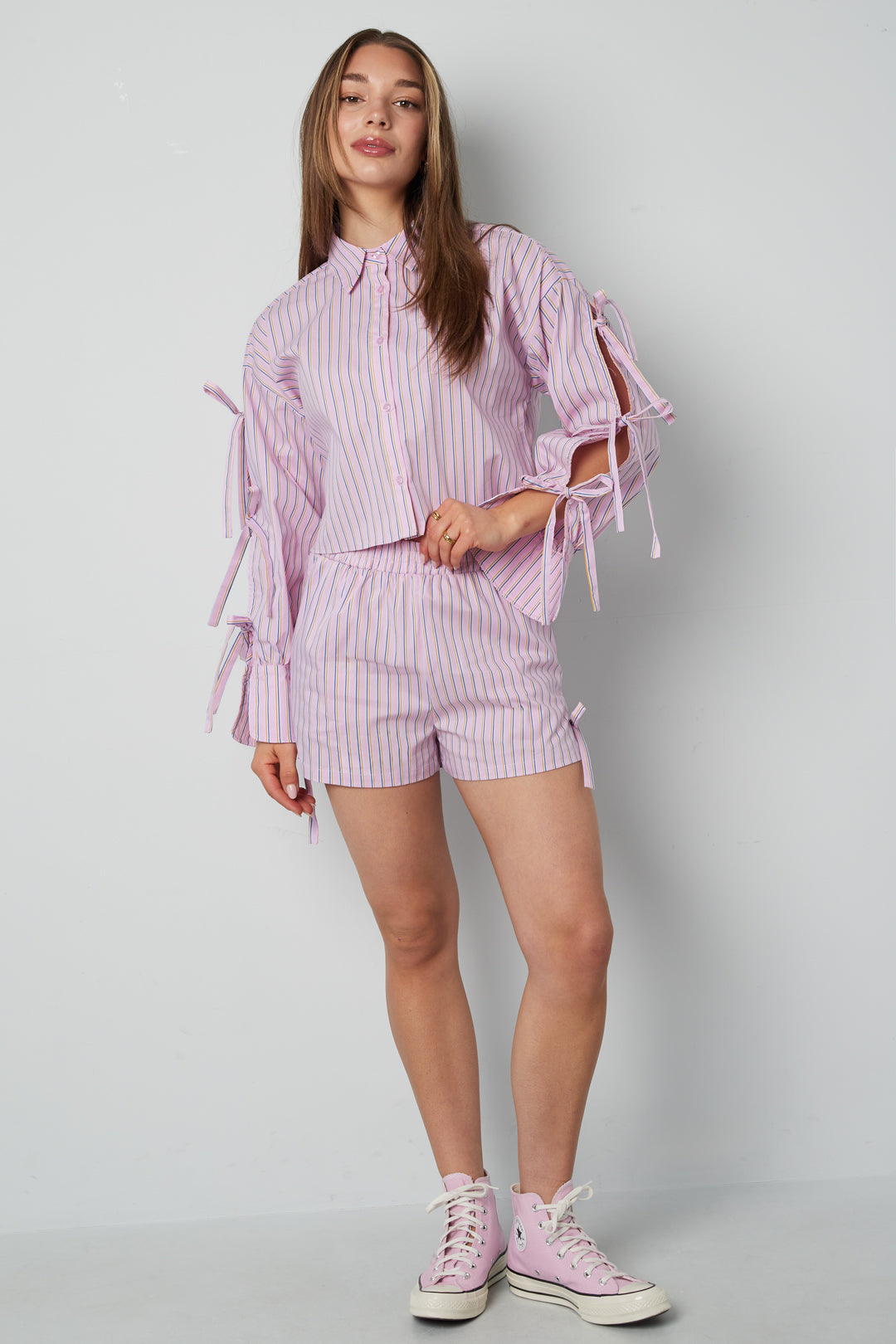 Damen Shorts Streifen Bindeband | Baumwolle | Mehrfarbig