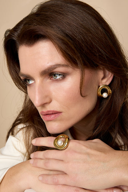 Damen Ring Rund Statement | Edelstahl | Goldfarbe & Silberfarbe