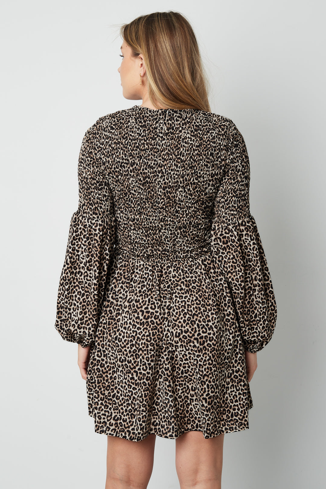damen minikleid leopardenmuster puffärmel | polyester | braun