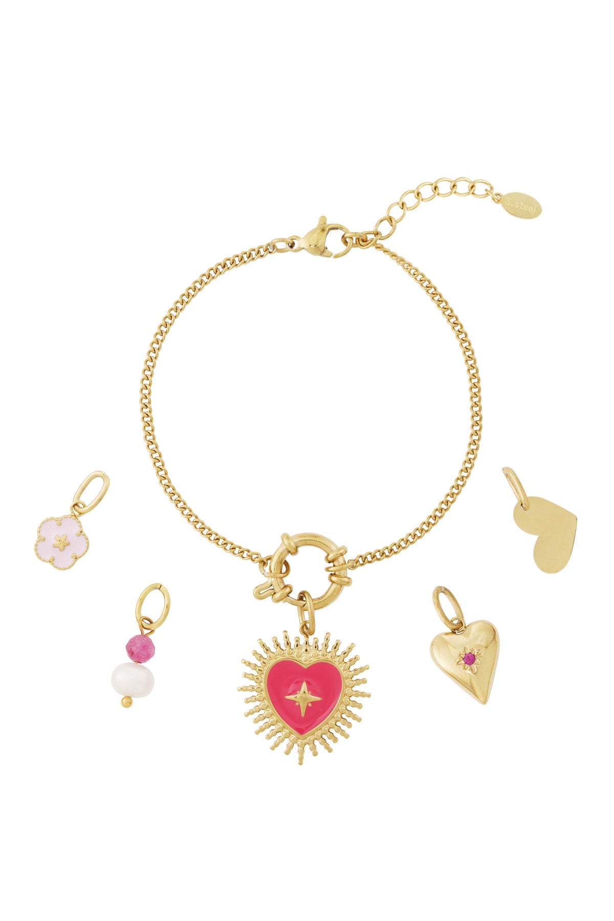 damen armband charm herz blume | vergoldet | goldfarbe