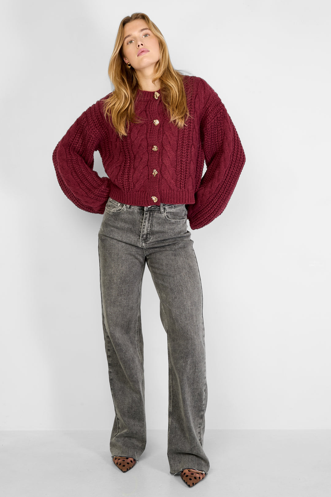 Damen Strickjacke Zopfmuster | Polyester | Mehrfarbig