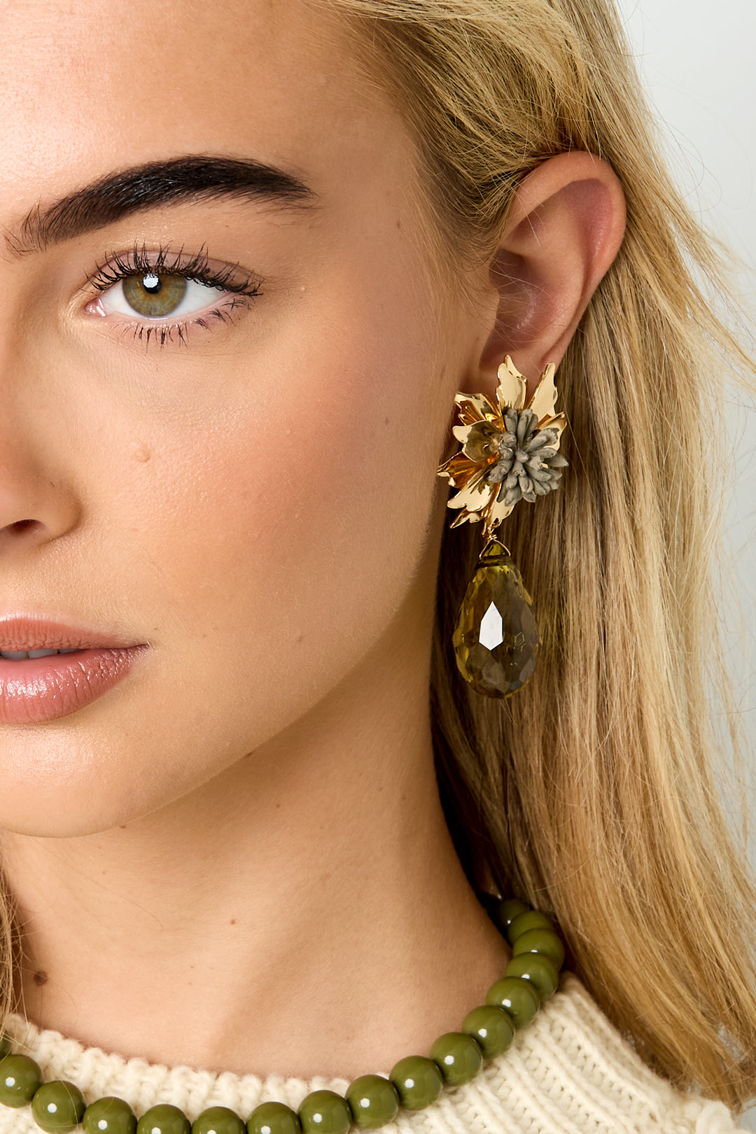 damen tropfenohrringe blume luxus | rosa & gruen