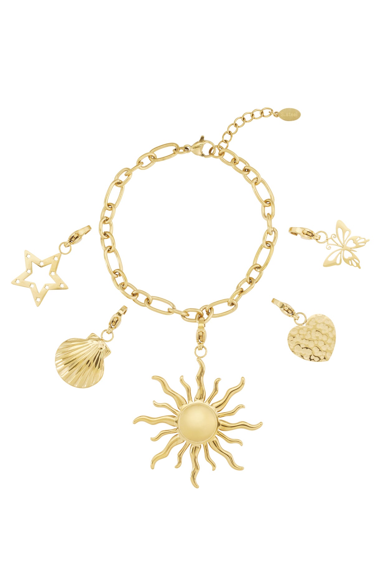 Damen Armband Sonne Herz Stern | Vergoldet | Goldfarbe