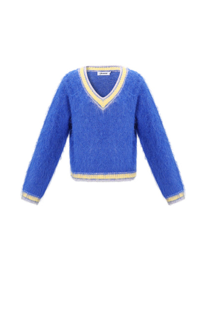 Damen Pullover V-Ausschnitt Farbkontrast | Polyester | Mehrfarbig