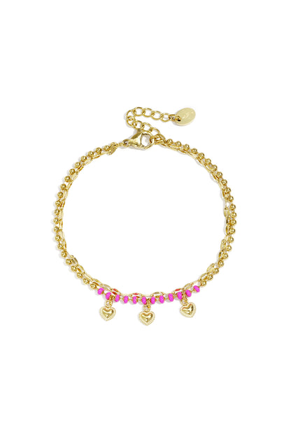Doppelarmband mit Perlen und Herzanhängern