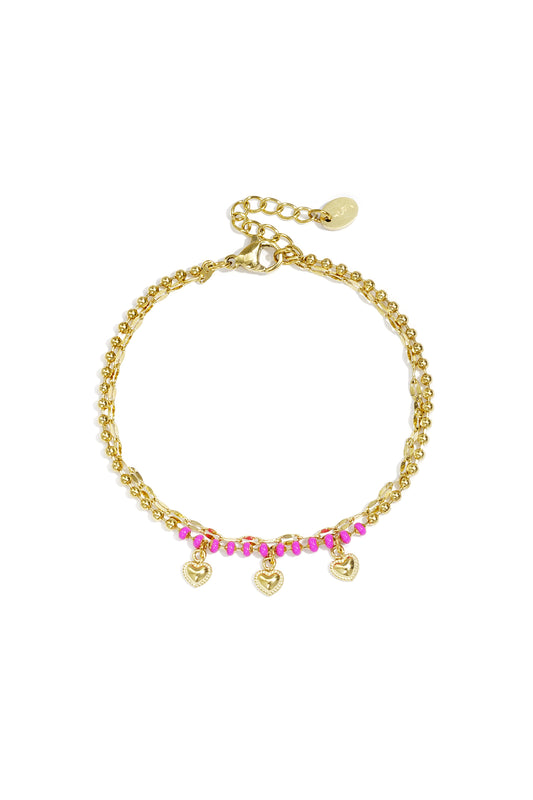 Doppelarmband mit Perlen und Herzanhängern