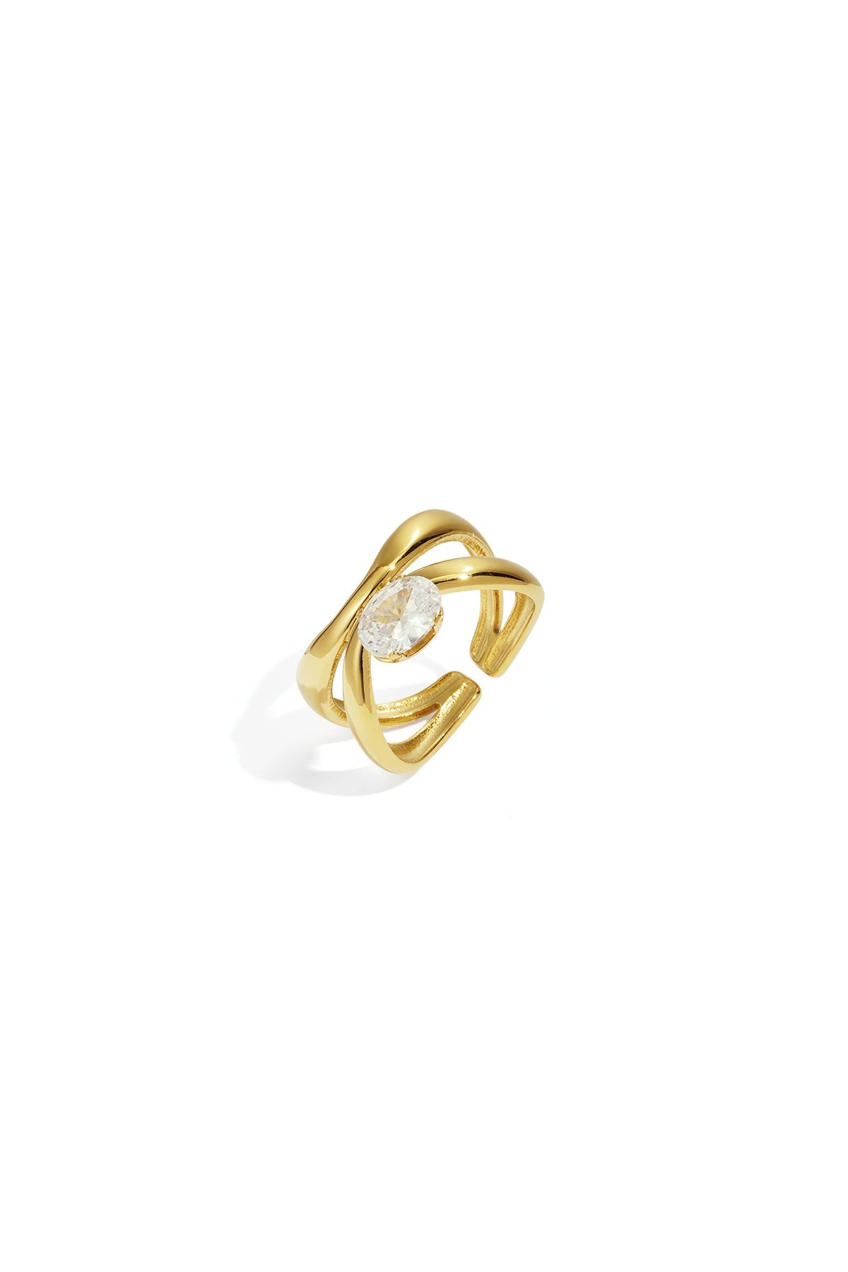 damen ring zirkon linien muster | edelstahl | goldfarbe