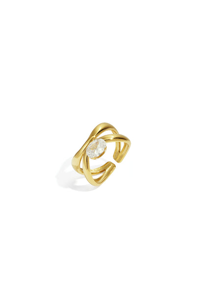 Damen Ring Zirkon Linien Muster | Edelstahl | Goldfarbe
