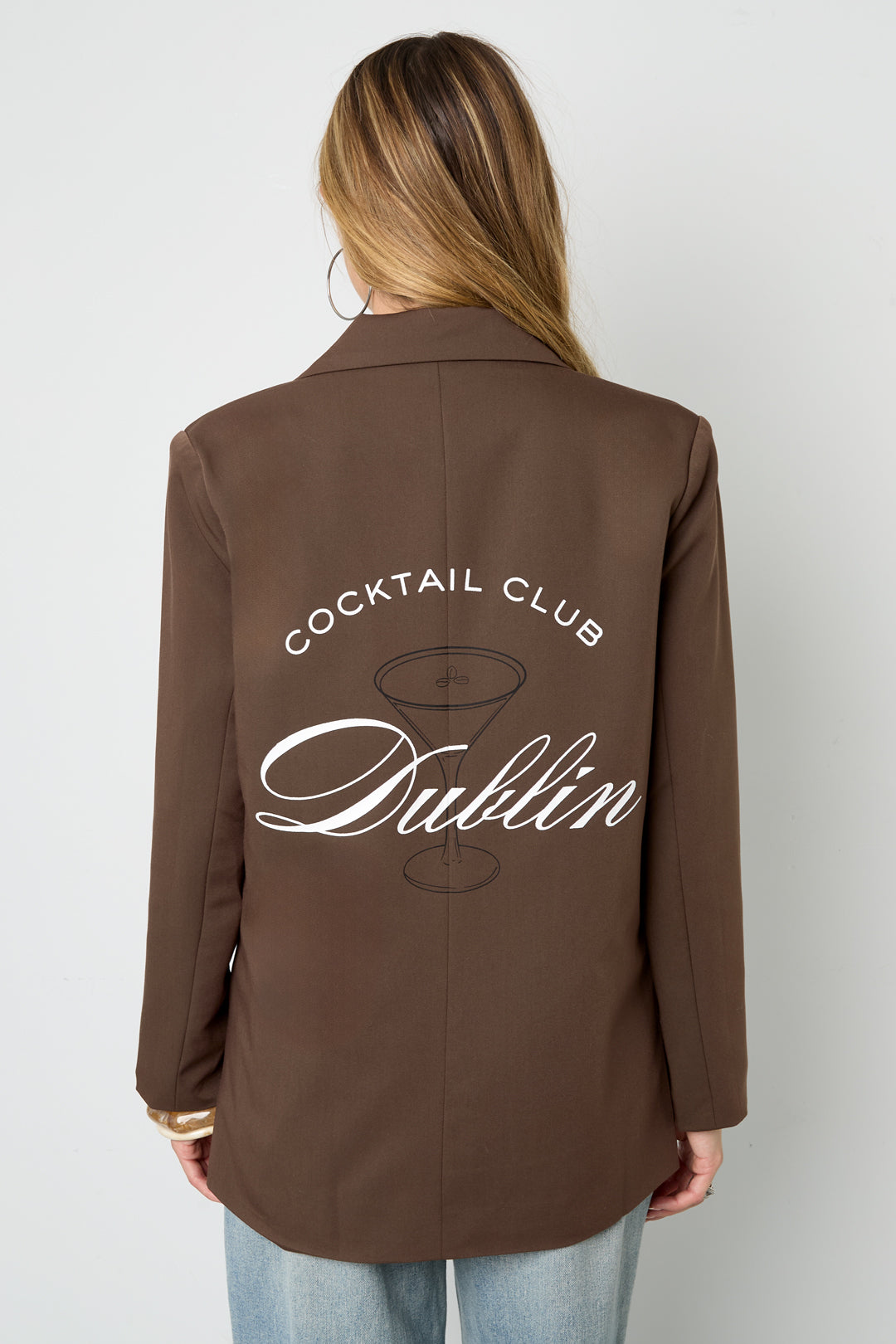 Damen Blazer Gewebt | Letter-Print | Kaffeebraun & Grau