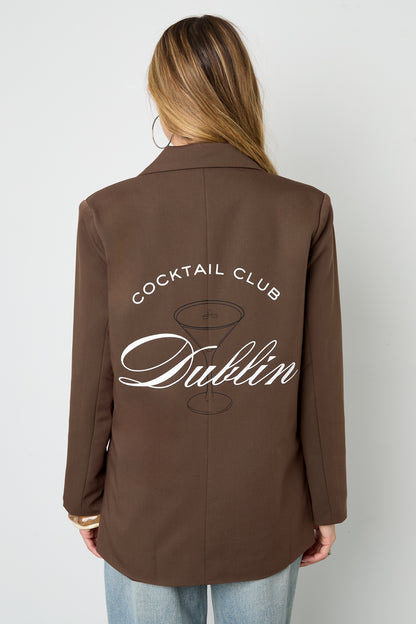 Damen Blazer Gewebt | Letter-Print | Kaffeebraun & Grau