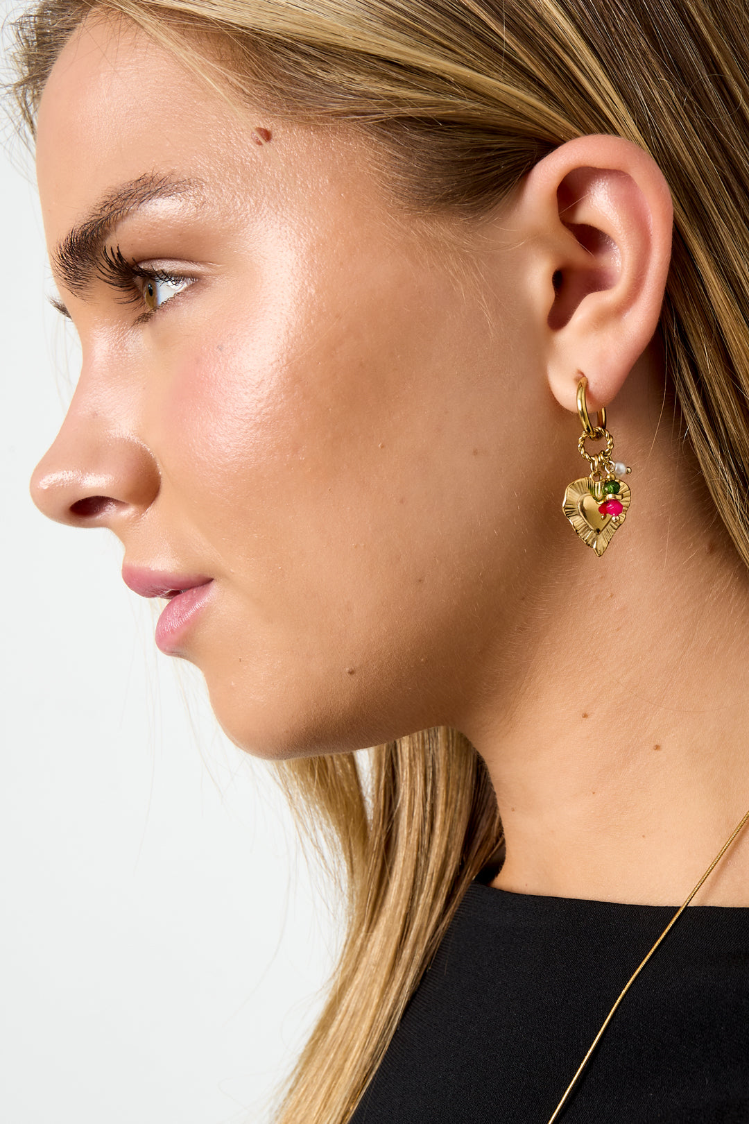 damen charm-ohrringe herz | edelstahl | goldfarbe