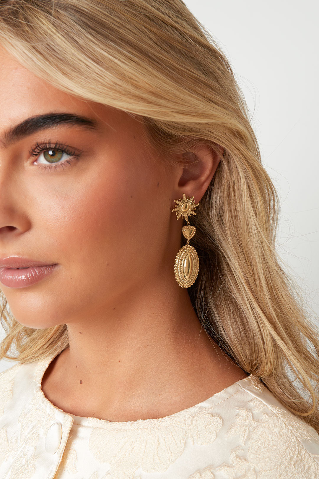 Damen Ohrringe Sonne & Herz | Edelstahl | Gold & Silber
