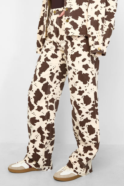 Damen Hose Leopardenmuster | Baumwolle | Weiß