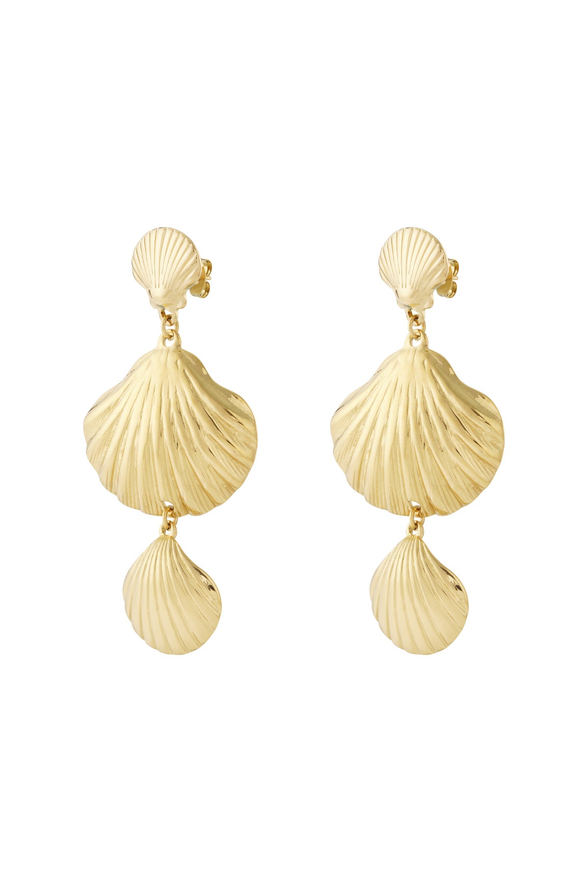 Damen Ohrringe Trio Muschel 14K | Edelstahl vergoldet | Goldfarbe