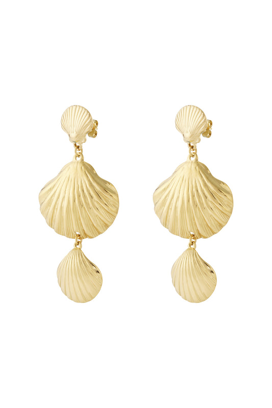 Damen Ohrringe Trio Muschel 14K | Edelstahl vergoldet | Goldfarbe