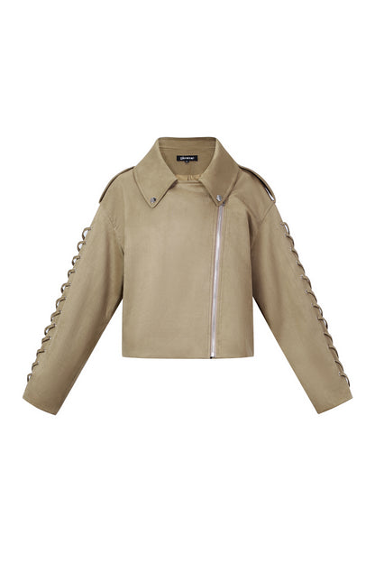 Damen Jacke Bindeband | Polyester | Kamel & Dunkelbraun