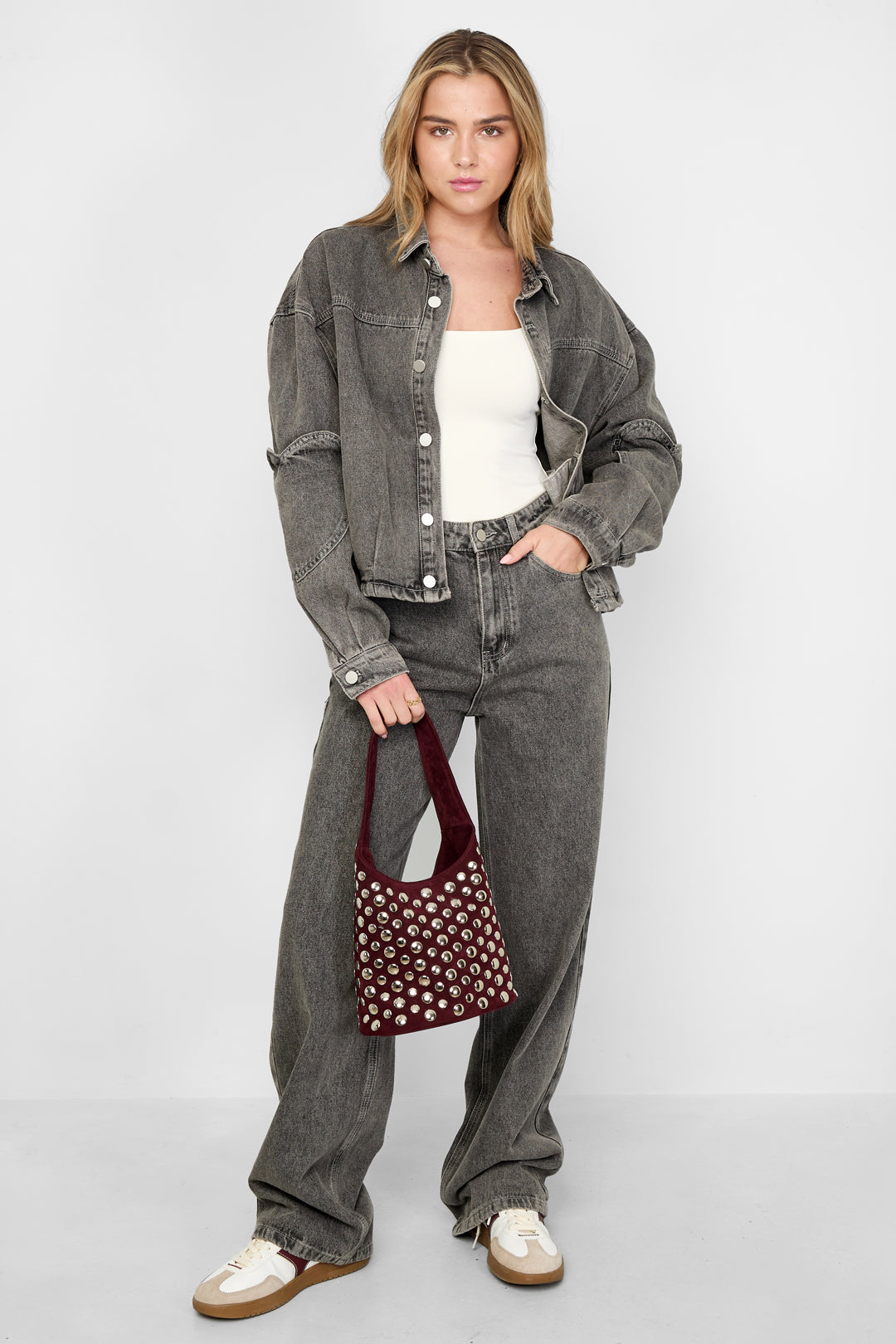 damen jeansjacke set herzmuster | baumwolle | rosa