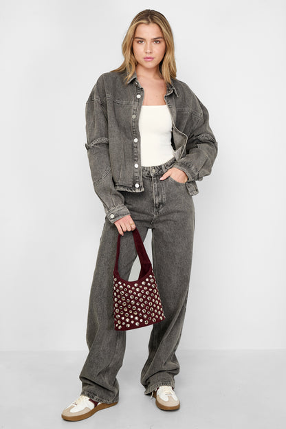 Damen Jeansjacke Set Herzmuster | Baumwolle | Rosa