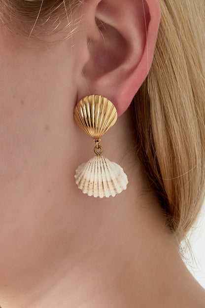 Damen Ohrringe Meeresmuschel 14K | Edelstahl vergoldet | Goldfarbe