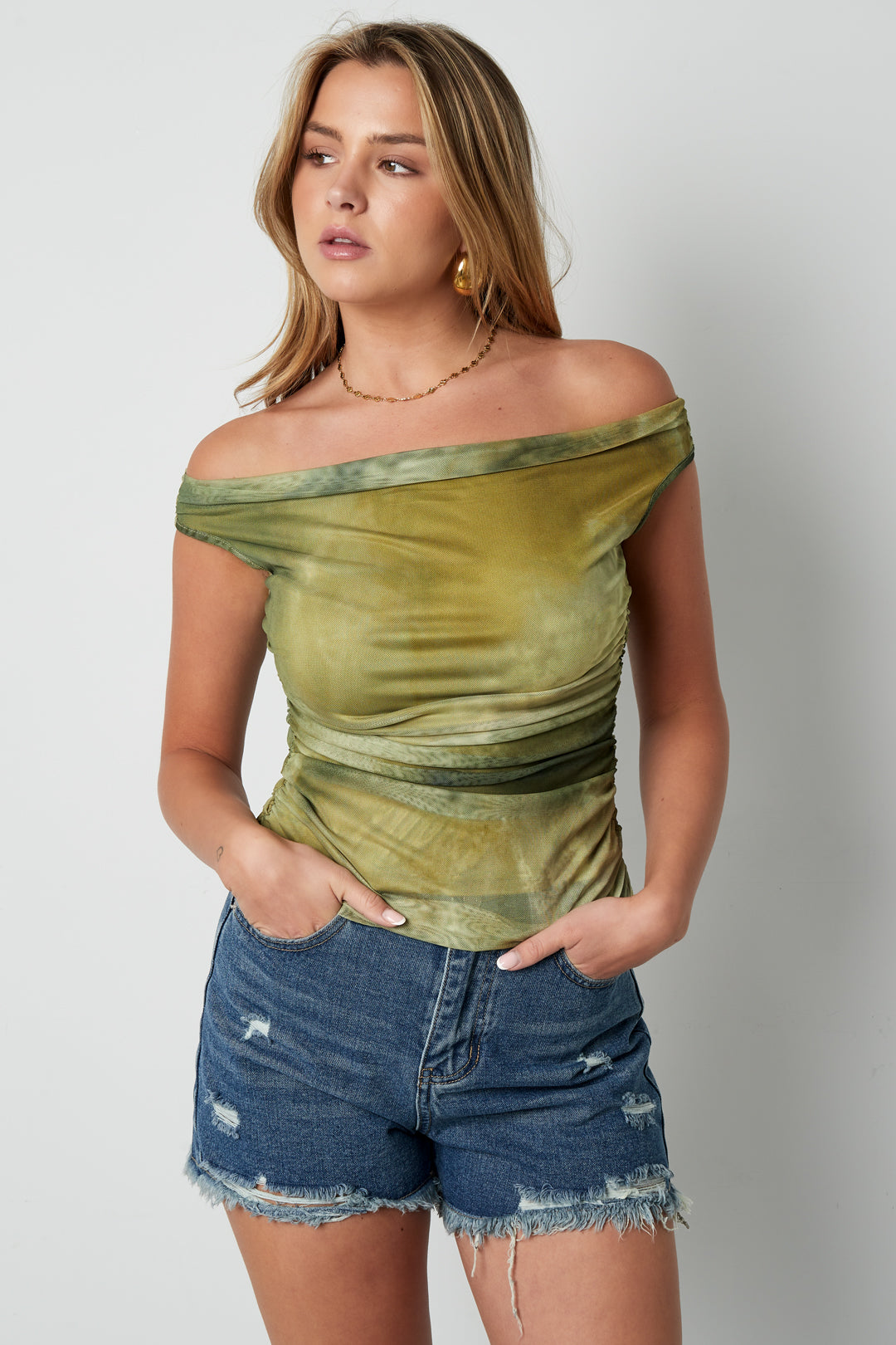 damen denim shorts hoher bund fransensaum | denim | blau