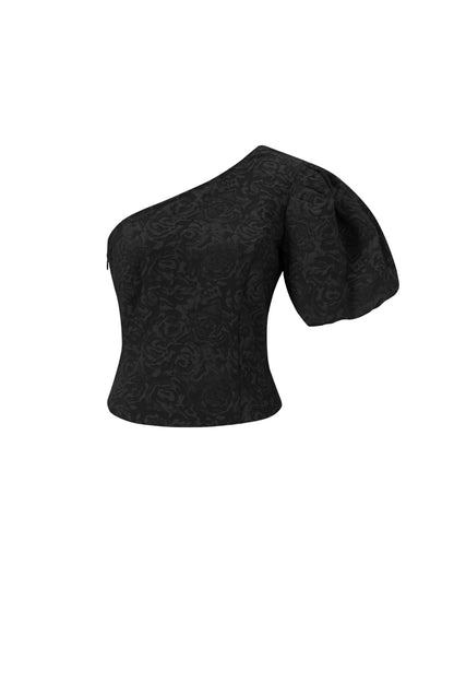 Damen Top Ein-Schulter Blumendruck | Polyester | Mehrfarbig