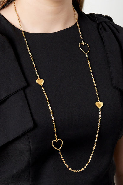 Damen Halskette Amour Herz Lang | Edelstahl vergoldet | Goldfarbe