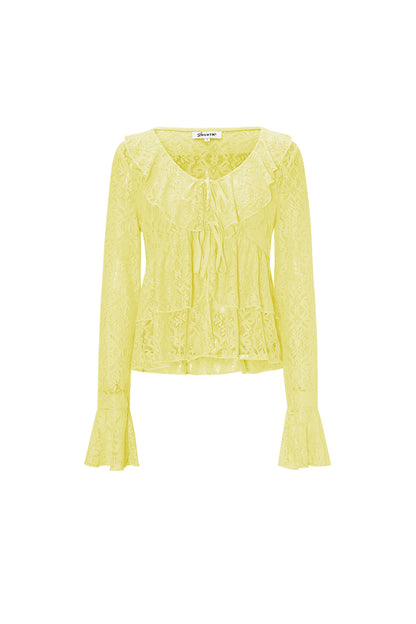 Damen Top Spitze Volant Langarm | Spitze | Mehrfarbig