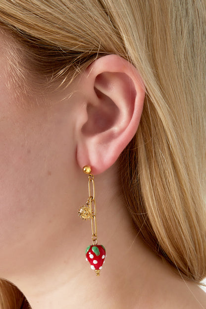 Damen Ohrringe Erdbeer Sonne 14K | Edelstahl vergoldet | Goldfarbe