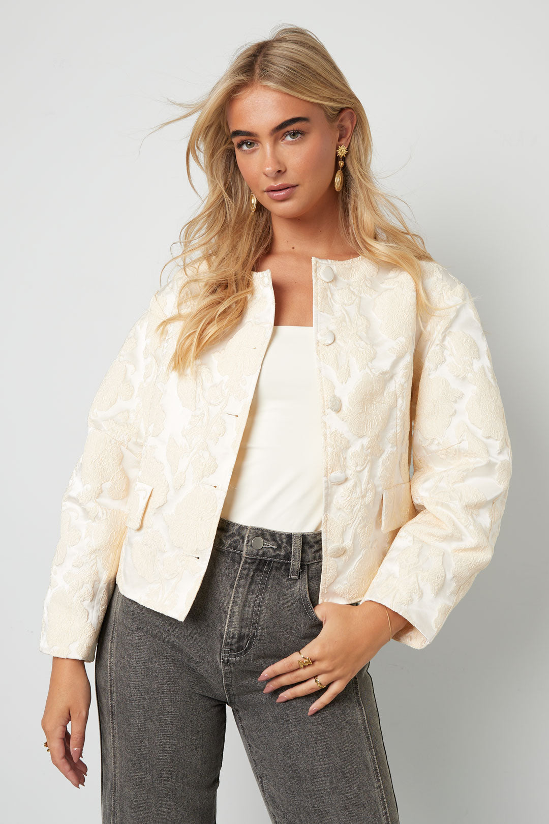 damen jacke blumendruck | polyester | mehrfarbig
