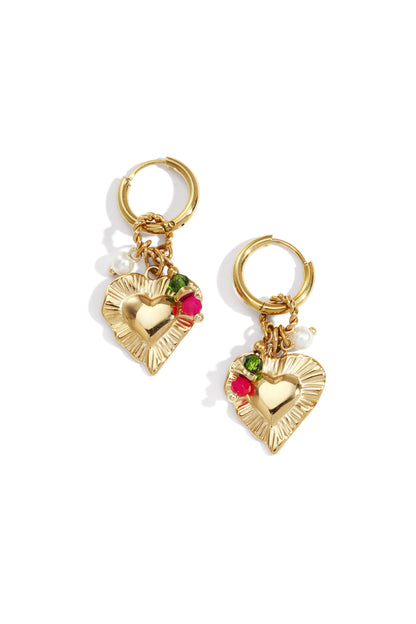 Damen Charm-Ohrringe Herz | Edelstahl | Goldfarbe